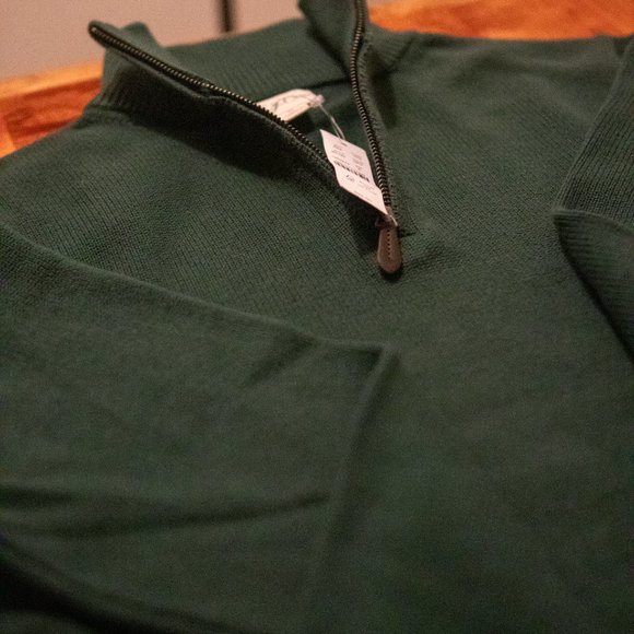 J. Crew Heritage 100% Cotton Half-Zip Sweater. Small. Dark Forest Green. - Picture 3 of 8